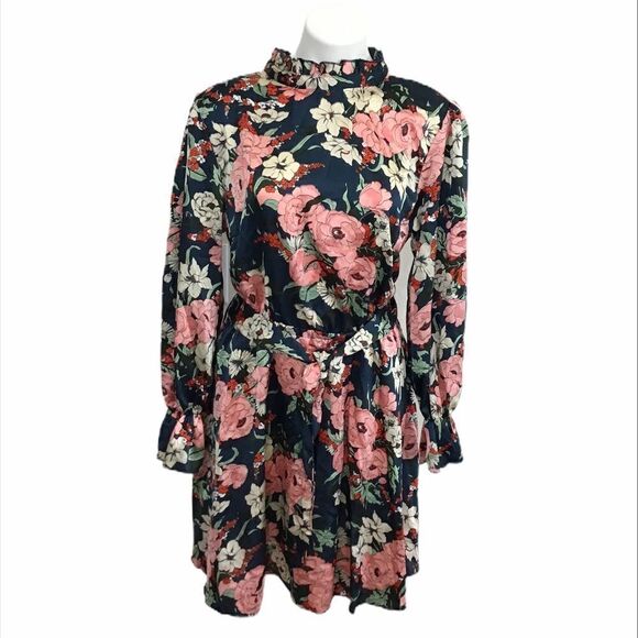 Missguided Tall Tie Waist Floral Smock Dress Size 12 - Picture 3 of 14
